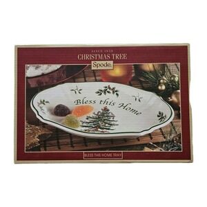 SPODE Christmas Tree Bless This Home Tray 11" x 7" W/ Original Box Holiday